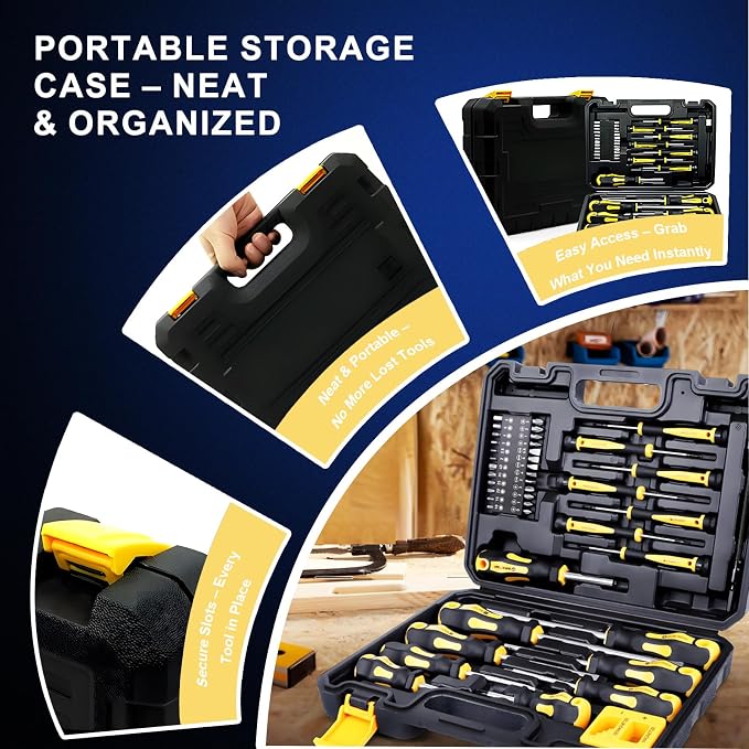 Magnetic Screwdriver Set with Case, All-in-One Repair Tool Kit for Everyday Home Fixes, Furniture Assembly & Electronics Repair, Precision Screwdrivers, Bits & Flexible Shaft