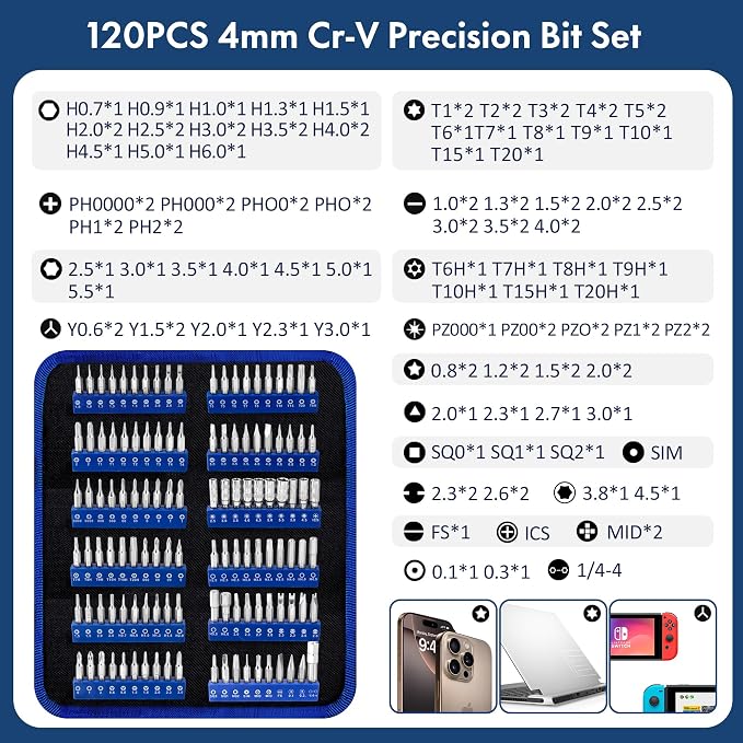 XOOL 140-in-1 Precision Screwdriver Set for Electronics Repair with 120 Magnetic Cr-V Bits, Electronics Tool Kit for Macbook, iPhone, Laptop, PC, Game Console, Tablet