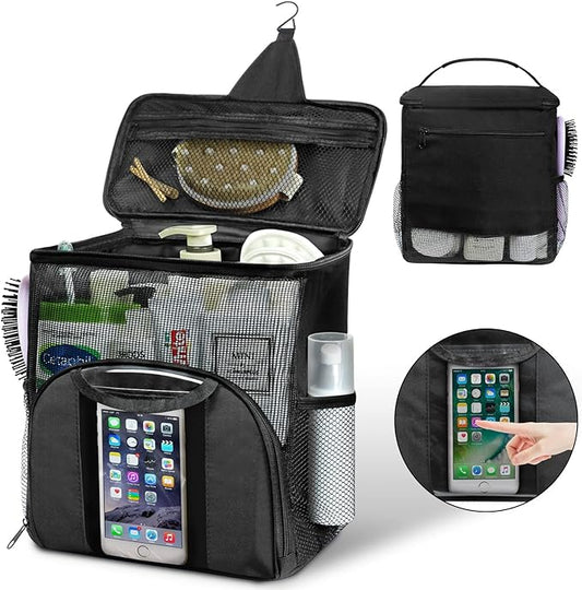 Attmu Mesh Shower Caddy Portable Dorm Tote Bag, Quick Dry Hanging Toiletry Bag, Large Capacity Shower Bag for College Dorm Room Essentials for Boys and Girls for Bath Camping (Black)