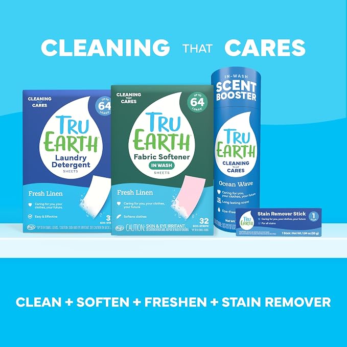 Tru Earth Fabric Softener Strips for Washing Machine, Alternative to Fabric Softener Liquid and Pods, Fresh Linen Scent Booster, Up to 64 Loads Per 32-Count