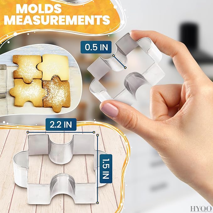 4 Pcs Puzzle Piece Cookie Cutter - 2.2 x 1.5" Stainless Steel Connecting Mini Puzzle Cookie Cutters for Edible Interactive Puzzles - for Birthday Cookies, Themed Parties, Fondant Toppers & Clay Crafts