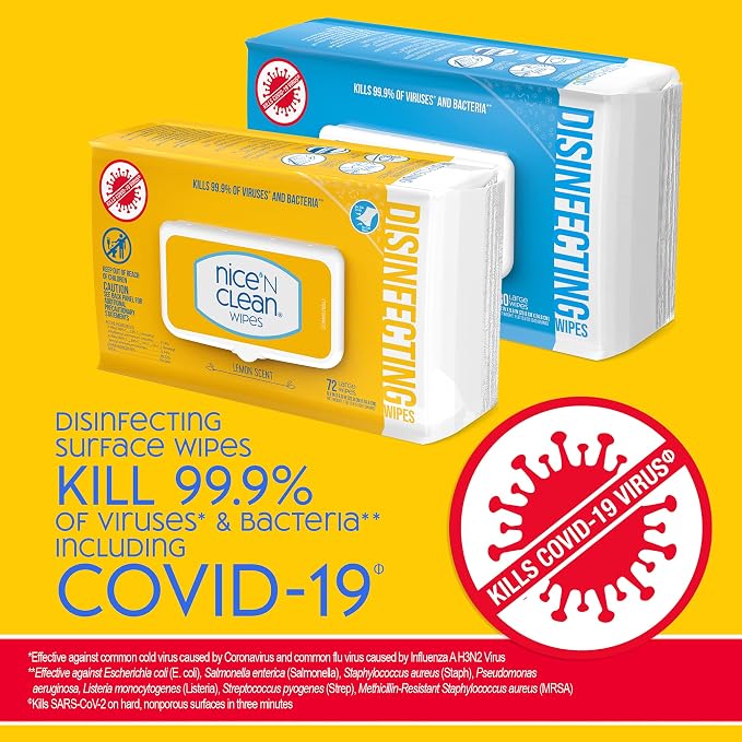 Nice 'N Clean Disinfecting Surface Wipes 304ct | Cleans & Disinfects Home & Kitchen Surfaces | Fresh & Lemon Scent