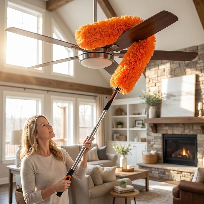 Microfiber Feather Duster for Telescopic Extendable Pole, Cleaning Duster Kit with Bendable Head & Scratch-Free Protective Tip, Washable Dusting Brush for Cleaning Ceiling Fans, Blinds, Furniture, Car