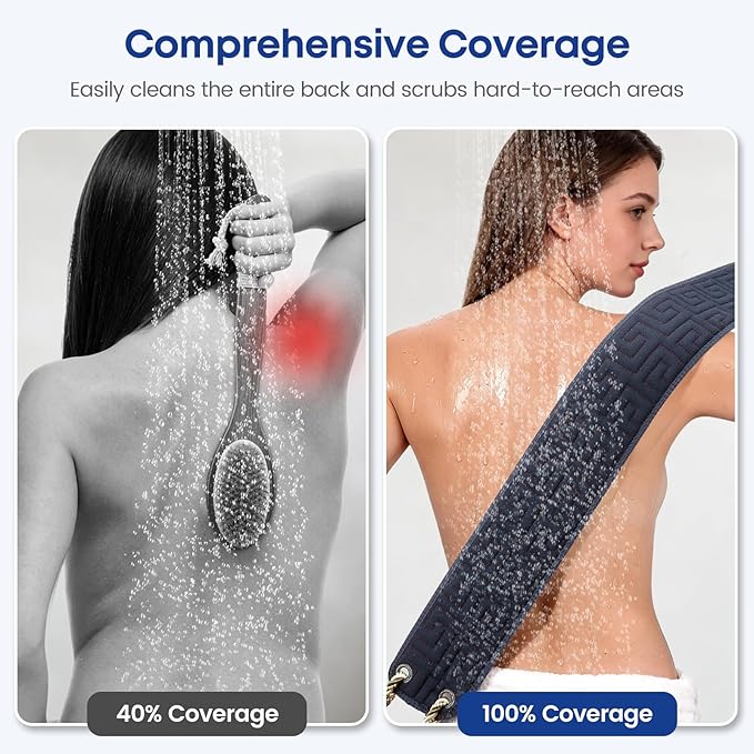 Exfoliating Back Scrubber for Shower, 38 Inches Long Back Exfoliator with Two Handles for Men and Women Acne, Double-Sided Bath Back Washer Body Cleaner to Scrub Your Skin