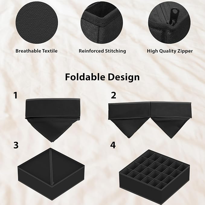 Simple Houseware Closet Underwear Organizer Drawer Divider Assorted 7 pcs | Black