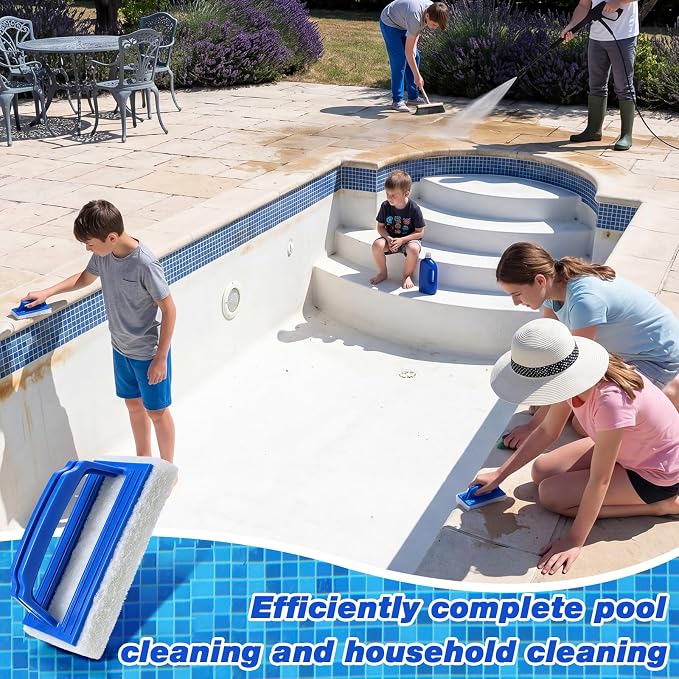 Gejoy 6 Pack Handheld Pool Scrubbing Scouring Brush for Swimming Sponge Pad with Handle Non Scratch Cleaning Brush for Pool Tile Grout Corner Wall Vinyl Liners Sink Shower Bathtub Spa Kitchen Cleaning