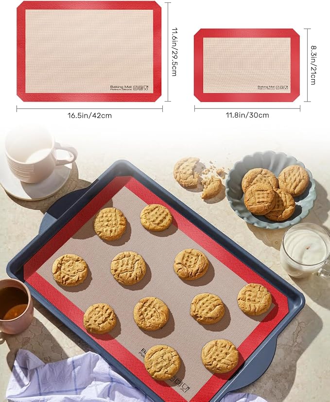 Sopito 5PCS Non Stick Platinum Silicone Baking Mat for Half Sheet & Quarter Baking Sheet and 9'' Pizza Pan, Reusable & Food Safe Heat Proof Up to 480℉ Cooking Mat, Red