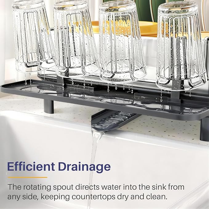 SNTD 304 Stainless Steel Dish Drying Rack for Small Kitchen Counter, Grey | Rustproof, Large Capacity, Heavy-Duty Frame, Rotating Spout, Angled Drainboard, Removable Cup & Utensil Holder