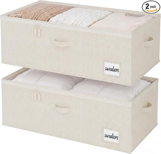 StorageWorks Under Bed Storage Bins, 10" Underbed Storage Containers with Clear Lid, Handles and Label Holder, 20.5 Gallon Storage Box for Clothes, Bedding, Blankets, Shoes, Baby Clothes, 2 Pack