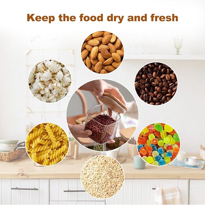 Glass Food Storage Jars 27oz Set of 6,Glass Storage Containers Clear Glass Food Canister with Bamboo Lid Airtight For Serving Tea, Coffee, Flour, Sugar, Candy, Cookie, Spice and More (Square)