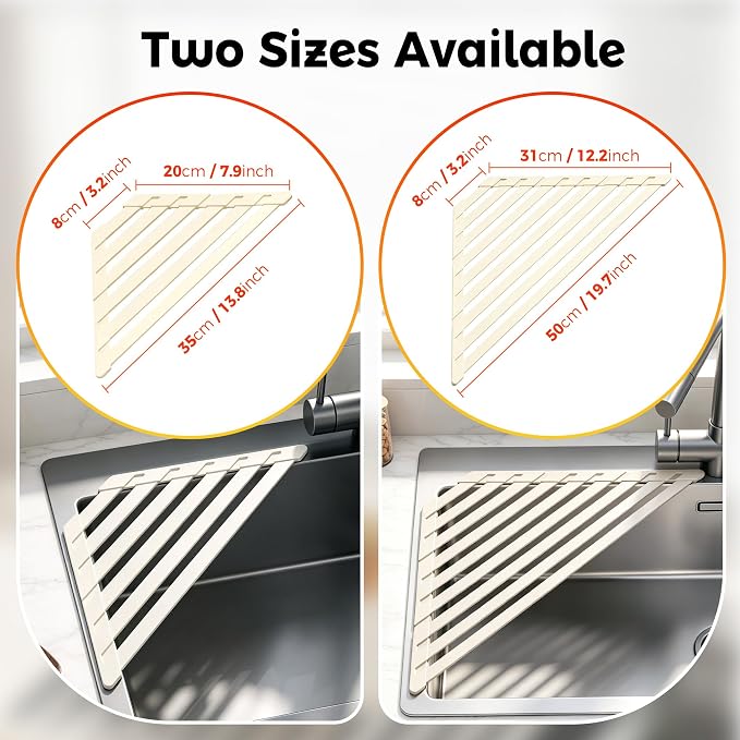 Sink Corner Drying Rack - Foldable Triangular Sink Sponge Holder, Dish Drying Rack Over the Sink, Kitchen Sink Accessories (White, 19.69" x 12.2")