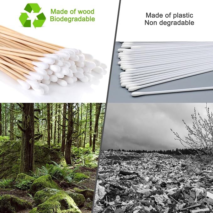 6 Inch Long Cotton Swabs, Pointed or Round Tips for Cleaning | Pointed, Round, and Mixed-Tip Cotton Swab Options with 6 Inch Wooden Handles for Firearm, Electronics, Craft, and Tasks