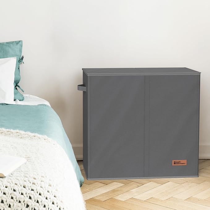 Simple Houseware Double Laundry Hamper with Lid & Removable Bags, Dark Gray | Heavy Duty 600D Polyester, Water-Resistant Surface