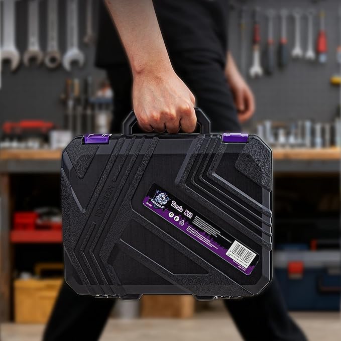 CARTMAN 150-Piece Household Tool Set, 8V Cordless Drill Driver Kit, Complete Hand Tool Kit for Home Maintenance, DIY Projects and Repairs, Purple