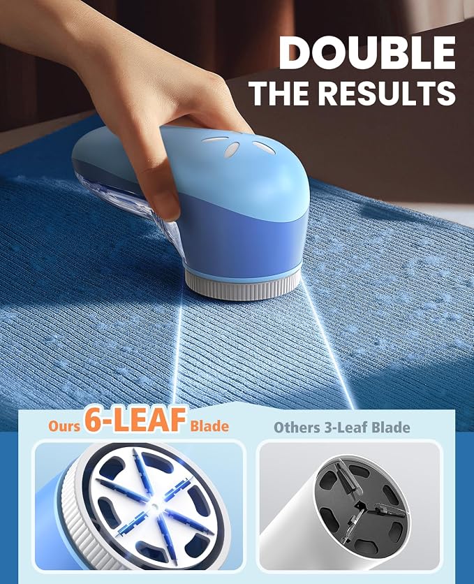 POPCHOSE Fabric Shaver, Lint Shaver with 6-Leaf Blade, Rechargeable | Lint Remover with Type-C Fast Charing Port, Sweater Defuzzer, Clothes Shaver for Couch, Furniture, Blanket, Remove Pilling