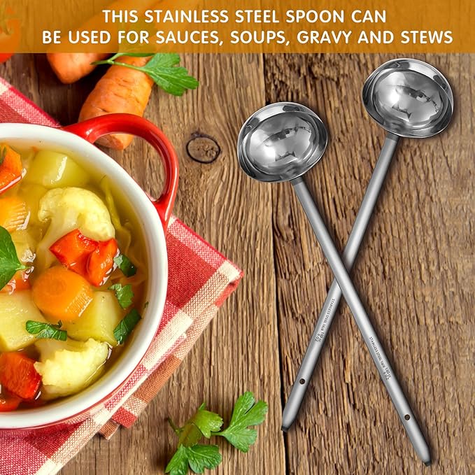 meekoo Stainless Steel Ladle Soup Handle Ladle with Pouring Rim for Kitchen Cooking Soup Sauce