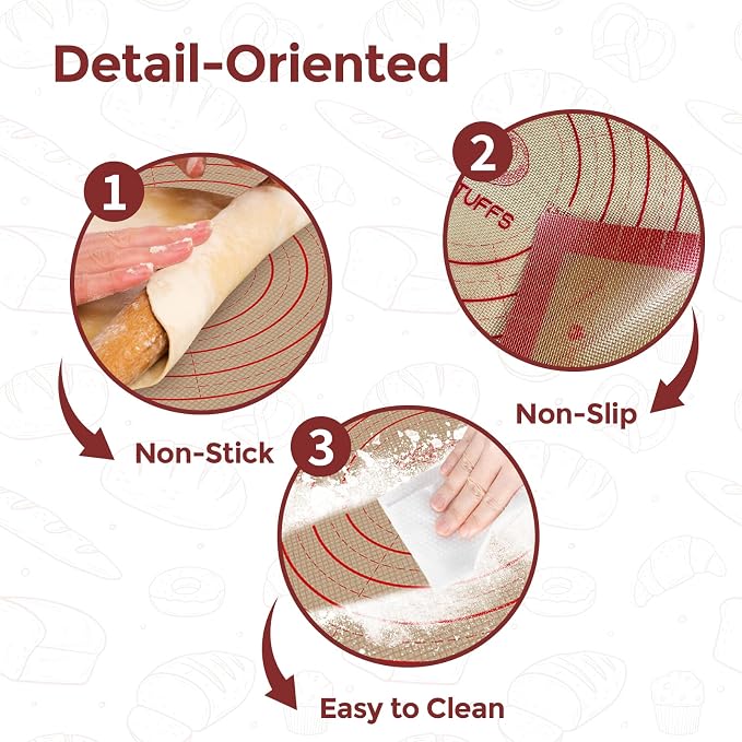 Silicone Pastry Mat 26"x16", 0.7mm Thick Non Slip Baking Mat with Measurements, Large Dough Rolling Mat for Pizza, Bread, Pie Crust, Fondant, Cookies