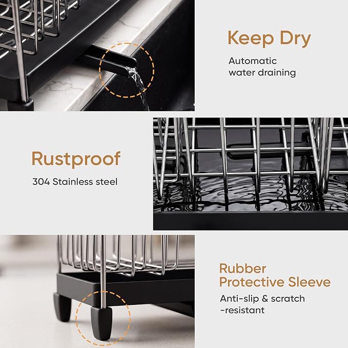 ZenSink Sponge Holder for Kitchen Sink, Kitchen Sink Caddy Organizer with Drain Tray, High Brush Holder, Rustproof 304 Stainless Steel Kitchen Counter Organizer