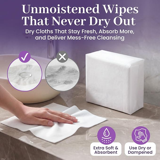 Disposable Dry Wipes, 1,000 Count Case Pack – Ultra Soft Non-Moistened Cleansing Cloths for Adults, Incontinence, Baby Care, Makeup Removal – 9.5" x 13.5" - Hospital Grade, Durable – by ProHeal