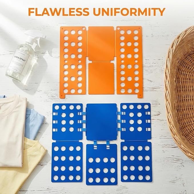 2 PCS Clothes Folding Board for Kid and Adult,T Shirt Folder Laundry Organizer Easy and Fast for Home Organization(Orange and Blue)