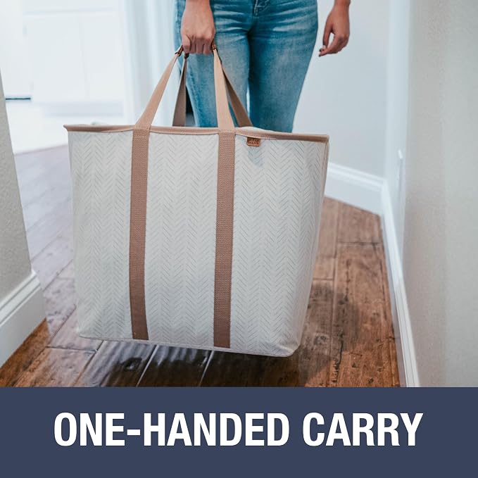 CleverMade LUXE Collapsible Laundry Caddy, 64L, 2 Pack, Navy Noir | Refined fabric and vegan leather details suit open rooms. The structured frame carries 2 loads and folds flat for storage.