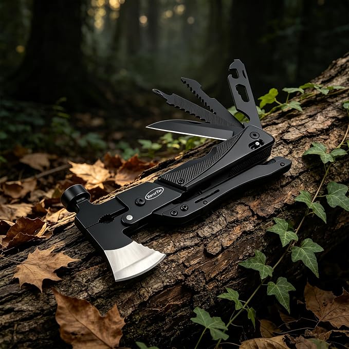 19-in-1 Multi-Tool Axe with Knife, Hammer, Saw, Screwdrivers, Bottle Opener, Nylon Sheath, Camping Tool Survival Gear, Gifts for Men, Dad Gifts, Husband Christmas Stocking Stuffers