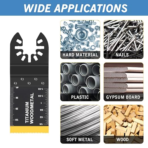 AIFICUT 50pcs Wood Plastics Metal Multitool Blades Titanium oscillating Saw Blades Quick Release Fit Dewalt Tools Bosch Porter Cable Black & Decker Rockwell Ryobi Milwaukee Chicago Craftsman Makita…