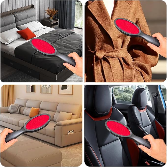 2-Sided Lint Remover Brush, Reusable Hair & Lint Cleaning Tool for Clothes, Carpet and Sheets, Black/Red