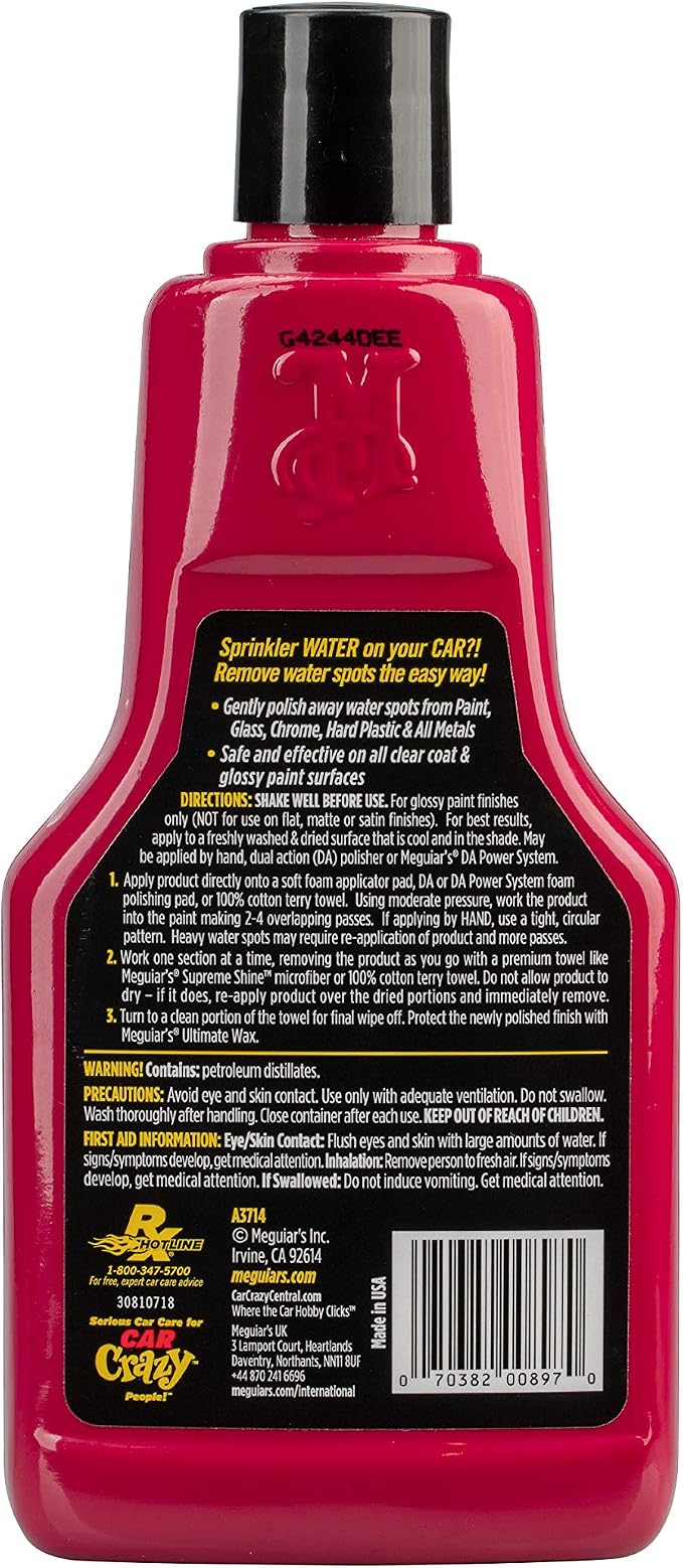 Meguiar's Water Spot Remover,Heavy Duty Water Spot Remover for Cars,Remove-Water Stains and Polish Glossy Paint with a Versatile Clear Coat Safe Formula,16 oz,(Pack of 6)