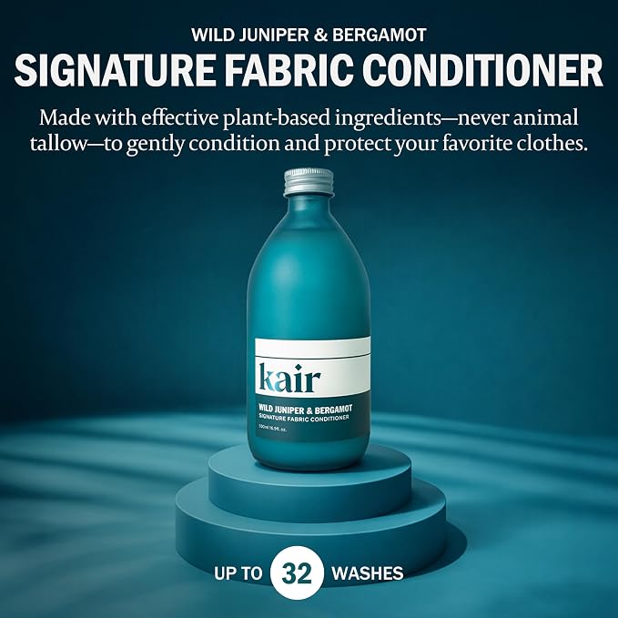 Kair Signature Fabric Conditioner, Wild Juniper & Bergamot, Fabric Softener | 16.9 fl oz plant-based Refillable Fabric Softener; softens & protects fibers, pair with our Liquid Detergent