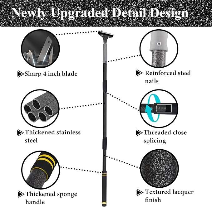 Floor Scraper Long Handle Heavy Duty, 31-61“ Long Handle Blade Scraper Tool with 10PCS Extra Blades 4 Inch stainless steel efficiently and quickly kitchen stickers windows cleaning. (61 inch)