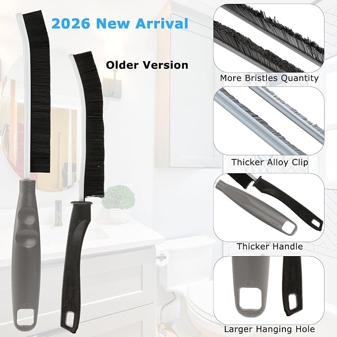 2026 NEW Ergonomic Anti-Slip Handle Grout Brush, 4Pcs Crevice Cleaning Brush, Hard Bristle Multi-Purpose Cleaning Tools, Small Cleaning Brush for Household Use Kitchen Bathroom, Right Hand