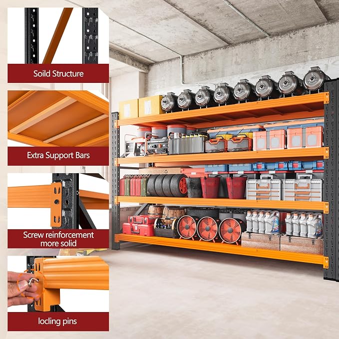 RAVIGIN 5000LBS Storage Shelves,60" W Garage Shelving Heavy Duty Metal Adjustable Garage Shelves, Shelving Units Industrial Shelving for Warehouse,60" W x 24" D x 70" H,Orange