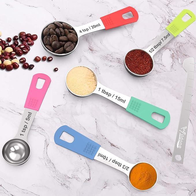 Wildone Measuring Cups & Spoons Set of 18 - Includes 8 Stainless Steel Nesting Measuring Cups, 9 Measuring Spoons, 1 Leveler, Ideal for Dry and Liquid Ingredients | Stainless Steel Kitchen Gadgets for Cooking & Baking, Heavy Duty for Measuring Dry/Liqu...