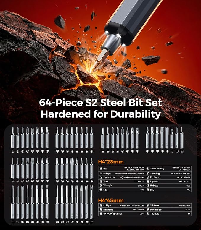 AXTH 76-in-1 Mini Electric Screwdriver Set, [Precise Torque Control] | Magnetic Power Precision Screw driver, Rechargeable Tiny Cordless Repair Tool Kit, for Eyeglass, Watch, Computer, Electronic