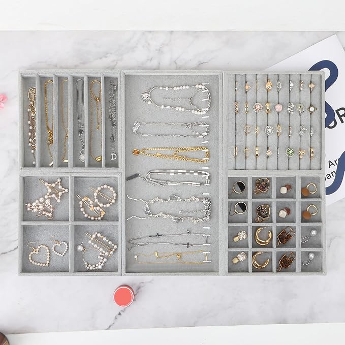 Fixwal Jewelry Organizer Trays 5 Pack 14in Stackable Drawer Box Dividers