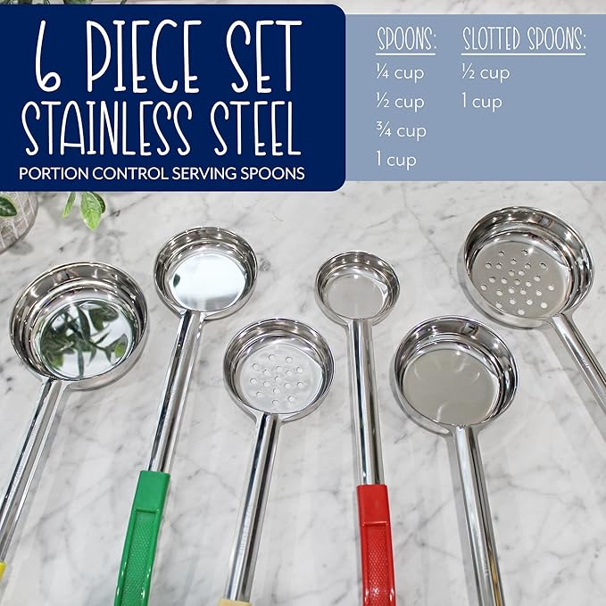 Darware Portion Control Serving Spoons (Case of 12 Sets); w 1/4 Cup, 1/2 Cup, 3/4 Cup & 1 Cup (2, 4, 6, 8 oz) & 1/2 & 1 Cup Utensils/Spoodles