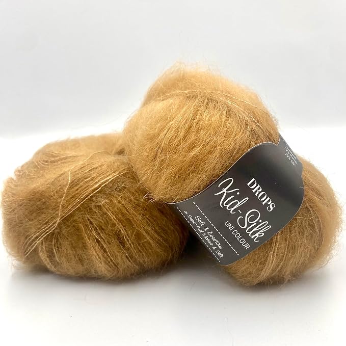 Drops Mohair and Silk Yarn Kid-Silk, 0 or Lace, 2 Ply, 0.9 oz 230 Yards per Ball (50 Caramel)