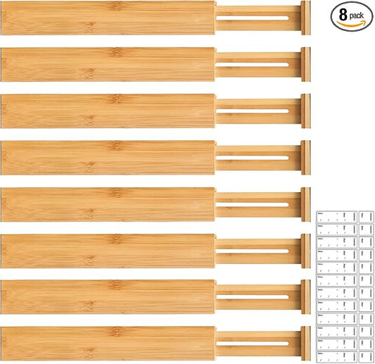 Adjustable Bamboo Drawer Dividers Expandable 8 Pack 17-22 Organizer
