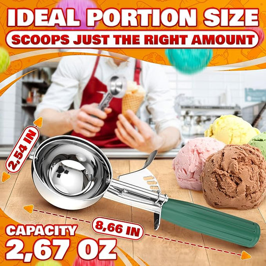 2.67Oz Ice Cream Scoop with Trigger #12 - Ice Cream Scooper for Portion Control, Gelato, Cookie Dough, Meatballs - Stainless Steel, Easy to Use & Clean, Rust & Stain Resistant, Ergonomic Non-Slip Grip