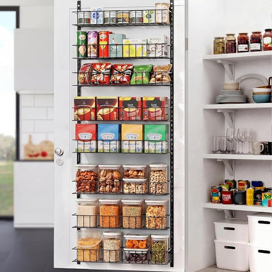 ElegantArray 8-Tier Pantry Door Organizer, Over The Door Pantry Organizer Rack and Storage, Hanging Spice Rack Shelves Door, Home Office Laundry Room Bathroom & Kitchen Organization Essentials Metal