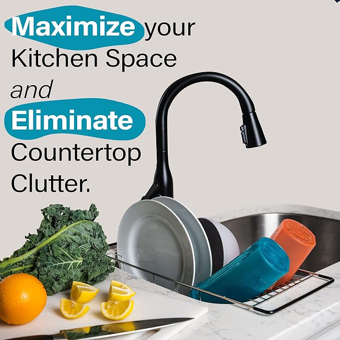 Better Houseware Over The Sink Dish Drying Rack, Space-Saving Stainless Steel Dish drainers for Kitchen Sink, Adjustable Sink Dryer Rack for Dishes