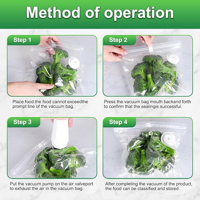 Higfra Reusable BPA Free Vacuum Sealer Bags (13 * 10in), 30 Pcs & 2 Seal Clips, Upgraded Valve Plastic, Clear, Double Zipper Seal, Microwaveable, Food Storage, Cooking