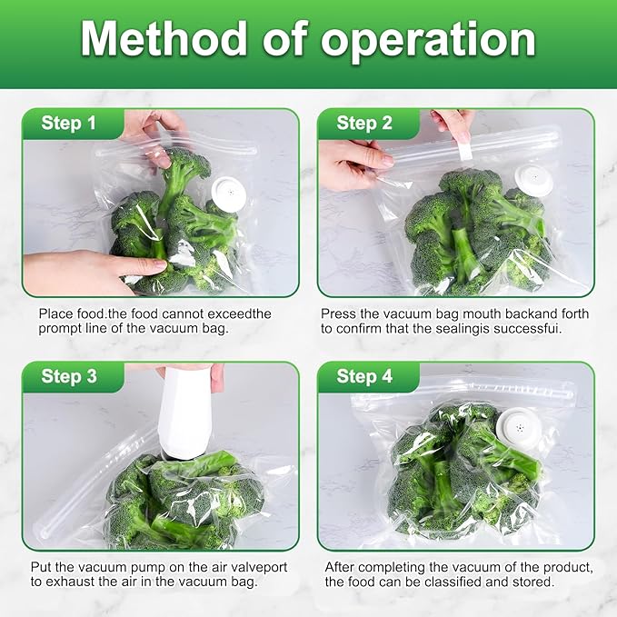 Higfra Reusable BPA Free Vacuum Sealer Bags (8.5 * 8.3in), 30 Pcs & 2 Seal Clips, Upgraded Valve Plastic, Clear, Double Zipper Seal, Microwaveable, Food Storage, Cooking