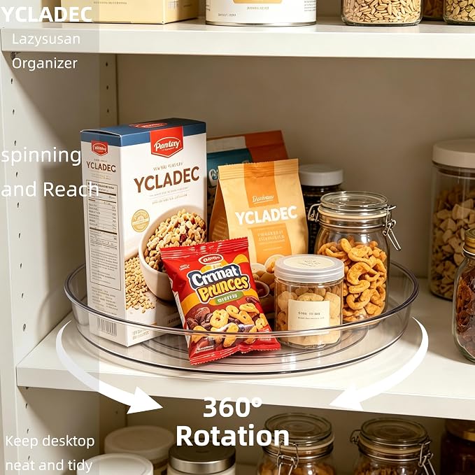 4 Pack Lazy Susan Turntable Organizer Pantry Cabinet 10.6" | Pantry Organization and Storage Spice Rack Fridge Rotating Condiment Tray Spinner for Kitchen Bathroom Makeup Cosmetic Clear