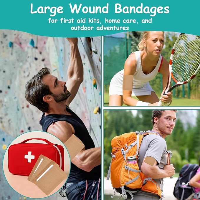 30 Pcs Extra Large Adhesive Bandages, 5" x 3" Fabric Bandages with Non-Stick Pad, Flexible Band Aids, Latex Free Painless Removal for Wound Care and First Aid, Sterile Fabric Bandage