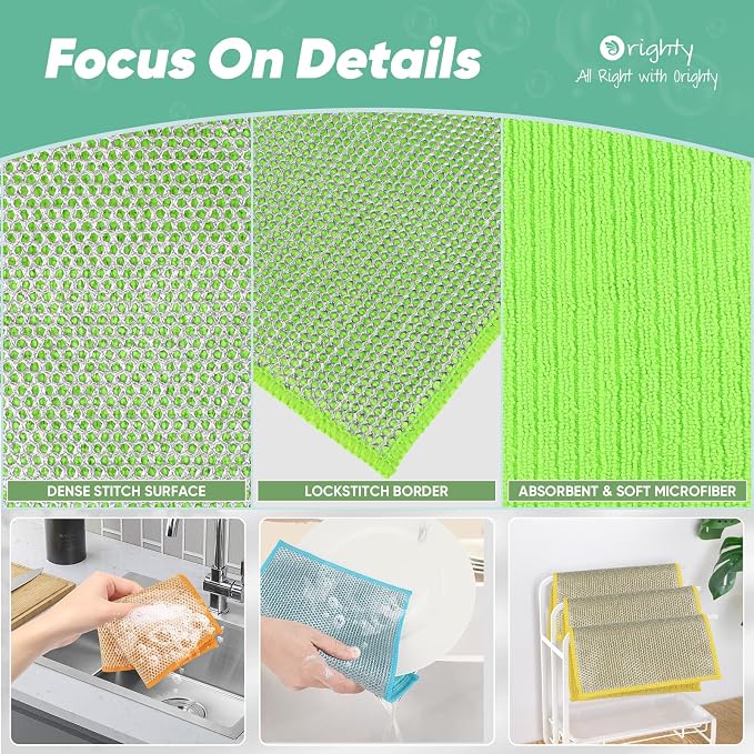 Orighty Multipurpose Wire Dishwashing Rag, 48 Pcs Upgraded Double-Layer Non-Scratch Wire Dish Cloths, Reusable Steel Scrubber Dishcloth Rags for Kitchen, Cookware, 7"x8", Multicolor