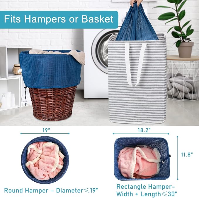 2 Pack Heavy Duty Diamond Mesh Laundry Bag, 30x36", Blue | Drawstring & ID Tag, Breathable Mesh, Machine Washable, Commercial Grade, , For College Dorms, Travel, Sports Equipment