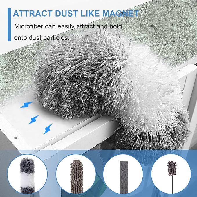 Microfiber Duster Kit for High Ceiling (6pcs), Extendable Dusters for Cleaning with 100" Extension Pole, Long Feather Duster for Fan/Car, House Cleaning Tool Kit by OOSOFITT