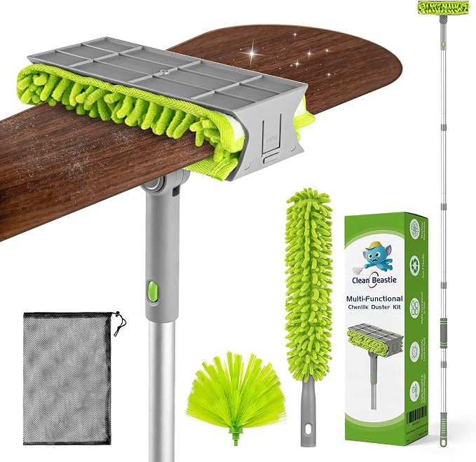 Ceiling Fan Cleaner Duster with 6 Ft/77'' Extendable Handle | Microfiber Chenille Duster for Cleaning Ceiling Fan Blades, Vents, and Hard to Reach High Places